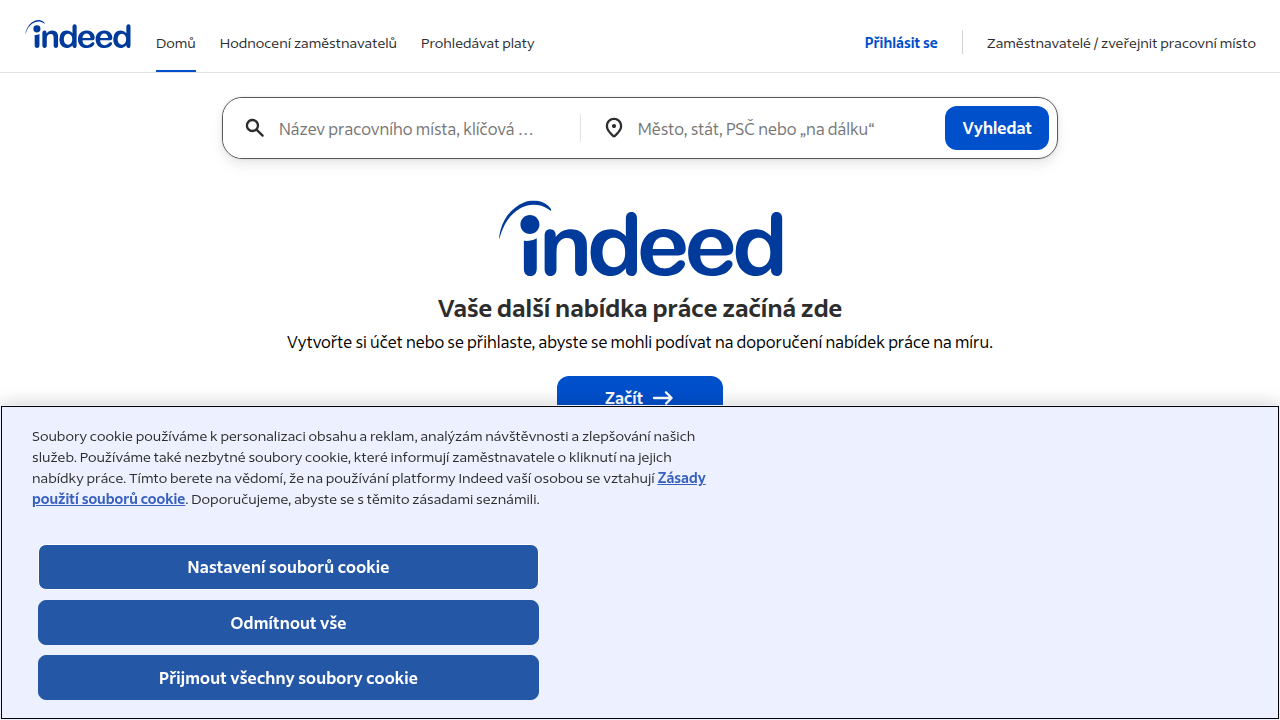 Screenshot of Indeed's homepage, a popular job board for finding real estate vacancies in Dubai.