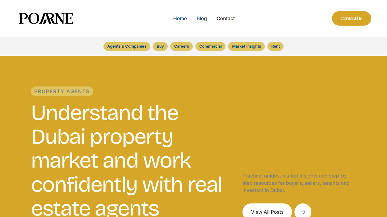 Homepage of property-agents.org, a resource for finding licensed estate agents and property guides in Dubai.