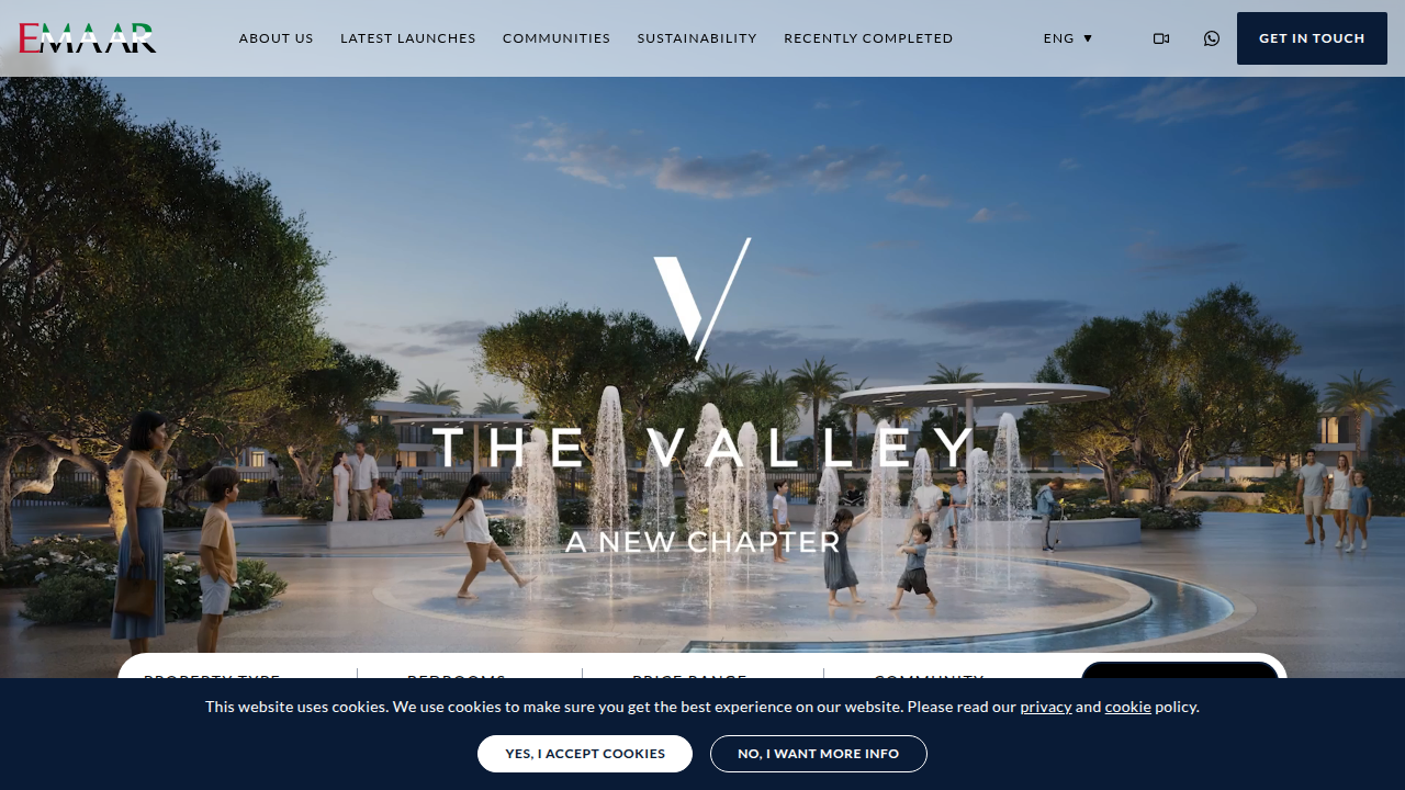 Screenshot of Emaar Properties, one of Dubai's leading real estate developers known for luxury projects.